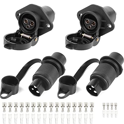 AGRISHOP 2 peças tomada 3 pinos trator 12 v 24 V e 2 peças tomada de reboque de 3 pinos com conector faston manga isolante, conectores reboque de 3 pinos macho e fêmea per agrícola impermeável