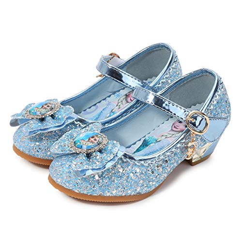 YOSICIL Disfarce princesa sapatos Frozen Elsa sapatos de lantejoulas antiderrapantes meninas sapatos de salto sapatilhas de dança para vestir festa aniversário casamento infantil 3-14 anos