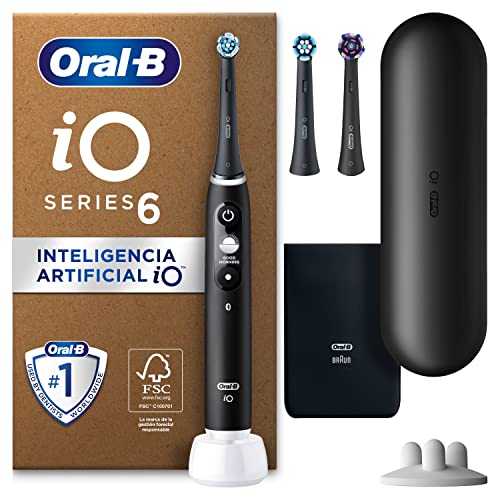 Oral-B iO 6N Escova de dentes elétrica com cabo recarregável, 3 cabeças e estojo de viagem, desenhado por Braun, presentes originais para mulher e homem - preto