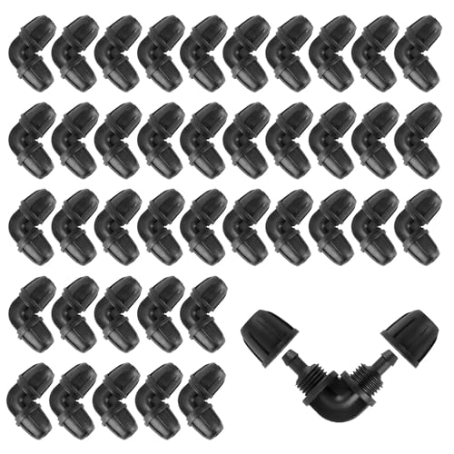 Hydrogarden 40 peças de acessórios de cotovelo farpado de irrigação por gotejamento de 1/4 polegadas, conectores farpados para tubos de rega de 1/4 polegadas, cotovelo de linha de gotejamento para