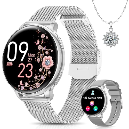 BANLVS Relógio inteligente mulher com chamadas Bluetooth, 1,27" HD Smartwatch mulher com 110 modos desportivos, função feminina, pulso SpO2 e sonho, IP68 impermeável Smartwatch para Android IOS prata