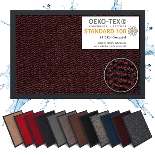 Carpet Diem Capuz antiderrapante 40 x 60 cm - armadilha de terra felpudo exterior e interior para uma entrada limpa - fácil de cuidar - vermelho - preto