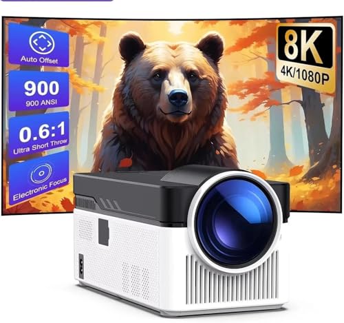 Projetor 4K, Unicview HY-450, lente ultra curta UST, projetor de vídeo cinema em casa com Android 11, 900 ANSI lúmenes, auto-chave, foco motorizado, Keystone 4D, zoom digital, WIFI6, Bluetooth 5.4,