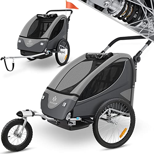 KESSER® Reboque para crianças reboque de bicicleta giratório 360° com suspensão 2em 1 função Jogger reboque para crianças arnês de 5 pontos reboque Jogger para bicicletas máximo 40 kg