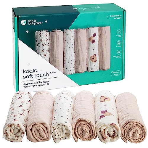 KOALA BABYCARE - Muselinas bebé algodão 30 x 30 - pacote com 6 unidades - muselinas de algodão para bebés recém-nascidos