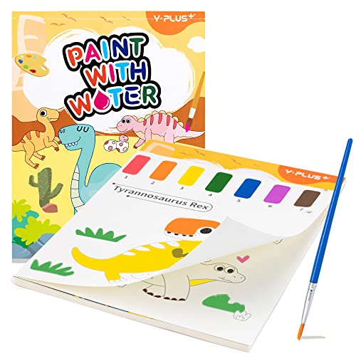 YPLUS Pintura com livros de água para crianças, papel de aguarela para idades de 1 a 4 anos, presente de arte artesanal com pincel e ilustrações de dinossauros incluídas