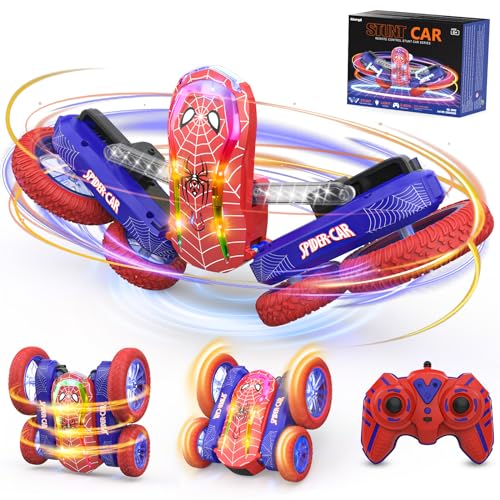 Mieryd Carro remoto Spider, crobático rotação 360° RC carro rádio controlo com mostra luz carrinho brinquedo crianças 6-12 anos, jogos infantis ao ar livre presente aniversário Natal
