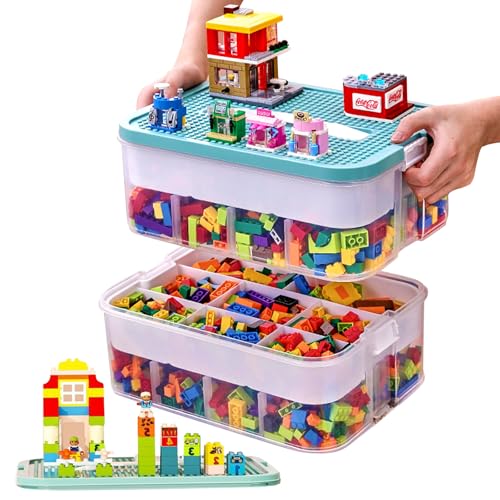 alouweekuky Caixa de armazenamento para ego com tampa, 2 camadas caixa de armazenamento de plástico para Lego organizadoras, caixa de armazenamento empilhável transparente para guardar brinquedos das