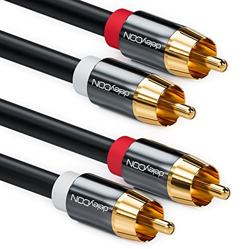 deleyCON Cabo de áudio estéreo de 10 m - 2 x tomada RCA Cinch a 2 x tomada - preto