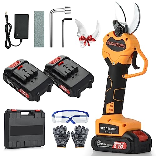 Vothen Tesouras de podar elétricas de 40 mm - tesouras de podar bateria progressivas com 2 baterias de 21 V/2000 mAh, tesouras de podar bateria com Display para jardinagem, árvores de fruta, vinhas