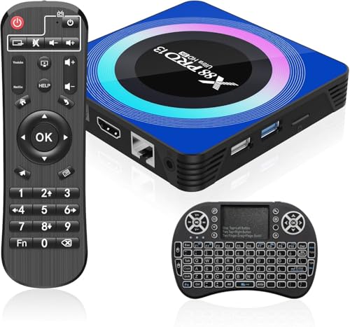 Android 13.0 TV Box, Android Box 4 GB RAM 64 GB ROM Quad-Core com mini teclado sem fio, 2,4/5,0 GHz Wi-Fi de banda dupla BT 5.0 10/100 M Ethernet HDMI 8K Android TV Box