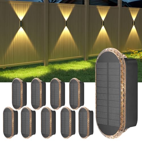 ELLASAY Aplique solar parede exterior, lâmpadas solares acima e abaixo IP65 impermeável, 3 cores brilhantes luzes solares exterior jardim sem fios para pátio cobertura cerca 10 pack