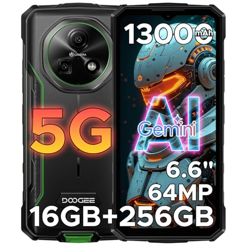 DOOGEE Fire 7 Telemóvel inquebrável 5G, 16 GB + 256 GB/2TB Gemini AI Android 15 telemóvel, 6,6" 13000 mAh telemóvel rígido, Dimensity 6300 telemóvel resistente, 64 MP/Dual SIM 5G/OTW. G/NFC/GPS