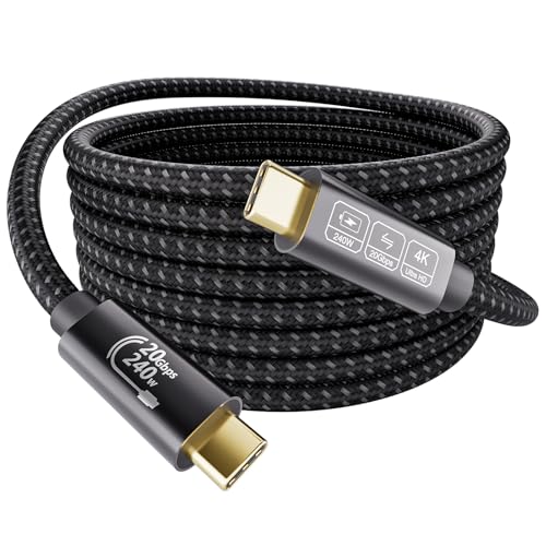 EUDOBEL Cabo USB C 5 m, cabo USB C 3.2 vídeo 4K @144Hz 5K@60Hz, PD3.1 48 V/5A 240 W cabo de dados USB C 20 Gbps para Thunderbolt 4/3, USB C Monitor, interruptor, MacBook, iPhone 16, iPhone 16, iPhone