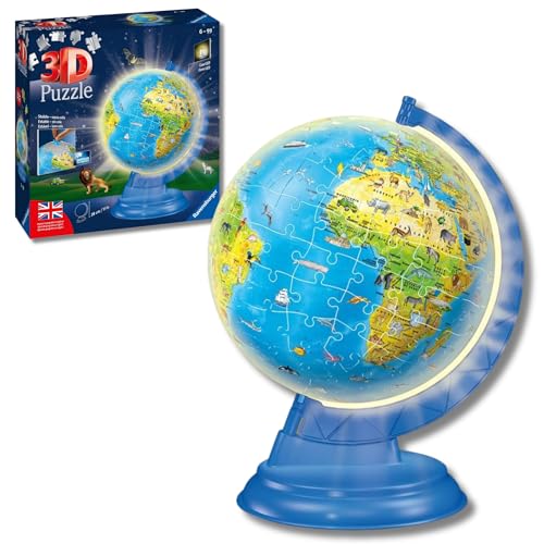 Ravensburger - Puzzle 3D balão terrestre com luz para adultos | puzzles 3D para adultos e crianças dos 6 anos ou mais, casacos para montar de 180 peças, presentes para crianças 6 anos ou mais