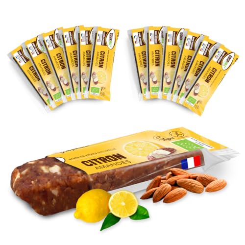 Gourmiz ' - 12 x 35 gr, barras energéticas limão, amêndoas, tâmaras, barrinhas proteínas sem adição de açúcar, sem glúten, vegan, lanches, fruta, frutos secos, barra de proteína, proteína vegana
