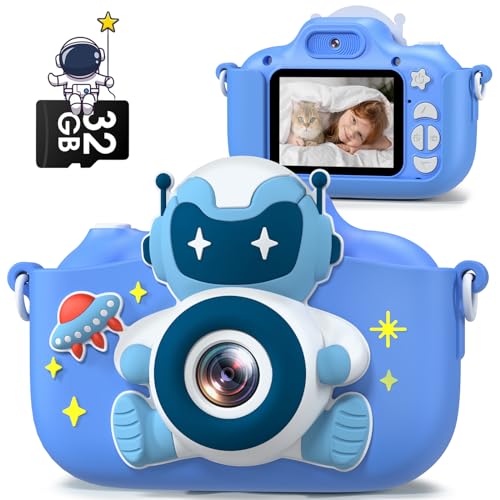 Gofunly Câmara com fotos infantis, 2,0 polegadas câmara de fotos para crianças com cartão de 32 GB, 1080P HD Selfie vídeo câmara digital para crianças, presentes ideais para meninos e meninas de 3-12
