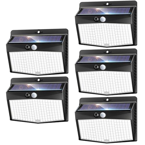 nipify 5 pacotes holofotes solares para exteriores, 3 modos de luz solar exterior e jardim, impermeável luz solar exterior com sensor de movimento para jardim, garagem, pátio, caminhos