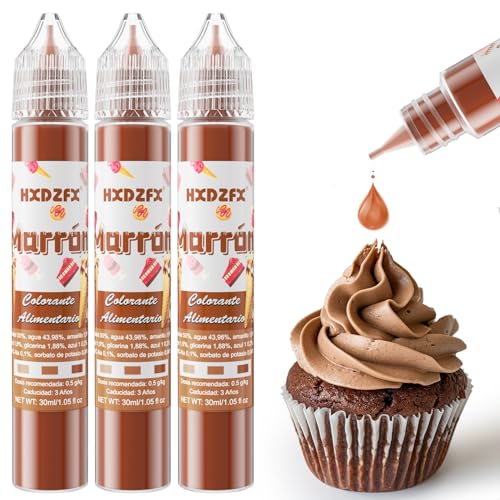 Colorante alimentar castanho, 30 ml × 3 garrafas corantes alimentares Liquid Set alta concentração para substituição, decoração de bolos, rebuçados, bebidas, macarons, glaceados e cozinha