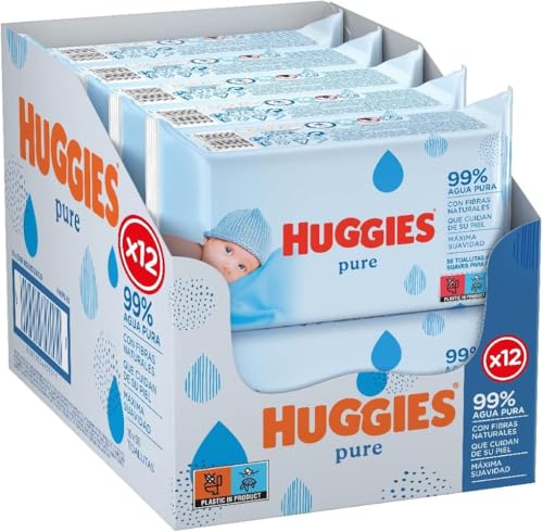 Huggies Pure Toalhetes para bebé, 99% de água pura, 12 pacotes de 56, total 672 toalhetes