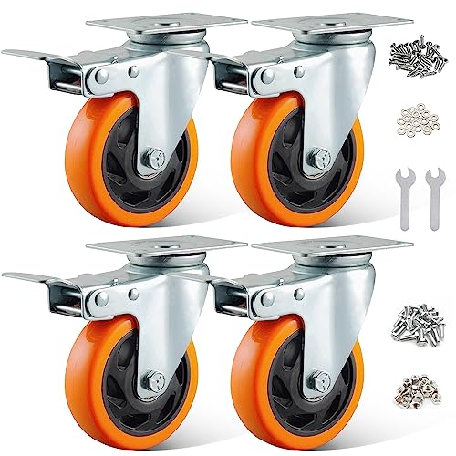 BAOLIHUI 4 rodas giratórias 100 mm rodas para móveis com travão 600 kg rodas de borracha transparente rodas de carga pesada rodas de bancada de trabalho com parafusos e porcas
