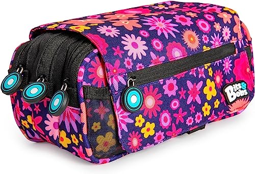 Grafoplás Flowers, estojo escolar três compartimentos unissexo para crianças, estampado, 23 x 10 x 10 cm, Estampado, Flores