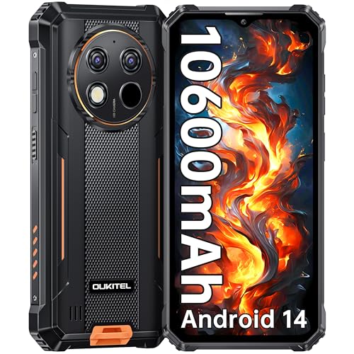 OUKITEL WP28S Mobile resistente, 16 GB + 128 GB (1 TB expansível) telemóvel inquebrável Android 14, bateria 10600 mAh, 6,52" HD polegadas telemóvel, câmara 13 MP + 5 MP, Face ID, duplo 4G SIM/NFNFNFF