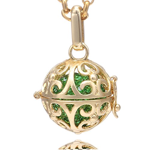 Morella Colar de aço inoxidável dourado 70 cm com pingente dourado ornamento e bola de ressonância de zircónia para senhoras em saco para jóias