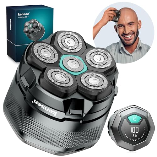 KENSEN Máquina de barbear homem para careca, máquina de barbear homem para careca, 6D cabeças máquina de barbear a cabeça seca e húmida com ecrã LED, 180 minutos, IPX6 impermeável, USB-C