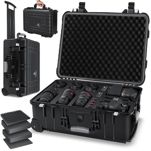 KESSER® Pasta de transporte para câmaras fotográficas, com espuma, mala rígida para câmara mala universal com rodas, impermeável Trolley para exteriores, resistente às intempéries, resistente às