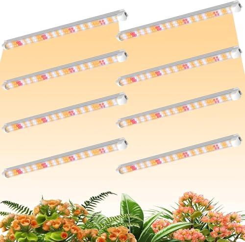 Niello T8 8 Pack Candeeiro para plantas, Full Spectrum 60 cm lâmpadas LED cultivo, lâmpada de cultivo de plantas com refletor / design de corrente de margarita para semeadura, prateleiras de cultivo