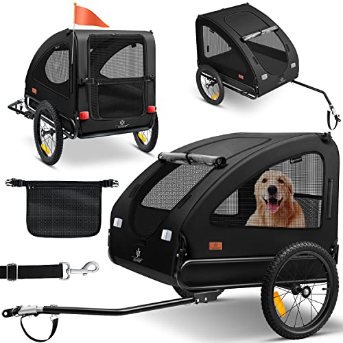 KESSER® Boxer 2 em 1, reboque para cães, cadeira de passeio para cães, reboque de bicicleta grande aprox. 250 l de volume. Incl. Bandeira e saco, lona Oxford 600D, máxima: 45 kg preto
