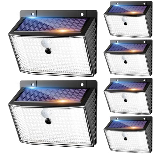 nipify Luz solar exterior com sensor de movimento, 6 pacotes de 168 LED, holofote solar exterior com 3 modos, IP65 impermeável luzes solares para jardim, garagem, rua, pátio