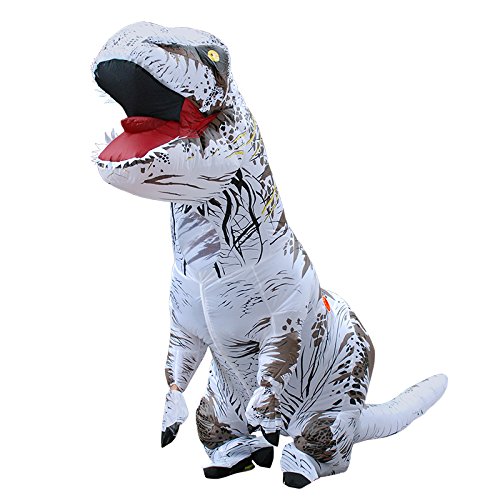JASHKE Fato de dinossauro fato insuflável fato de Trex disfarce de Halloween disfarce de adulto (branco)