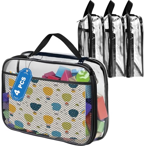 Conjunto de 4 capas organizadoras de PVC para brinquedos, precisa de correr e bolsos laterais de rede para brinquedos de casa de banho, puzzles e blocos de construção, XL 27 x 6,6 x 34 cm)