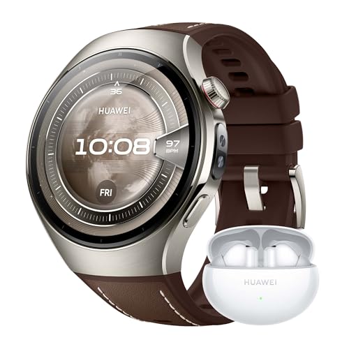 Huawei Watch 5, 46 mm Smartwatches, FreeBuds 6 i branco, multi-sensor revolucionário X-Tap, SpO2 com ponta de dedo, Health Glance, ECG, HRV, eSIM, garantia de 42 meses, castanho