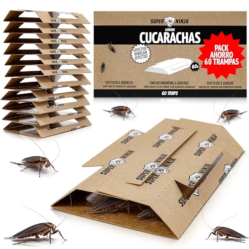 Super Ninja Armadilhas para baratas, conjunto de 60 unidades, armadilha adesiva com atração natural, mata baratas sem tóxicos, ideal para casa, cozinha, garagem e despensa, duração até 3 meses