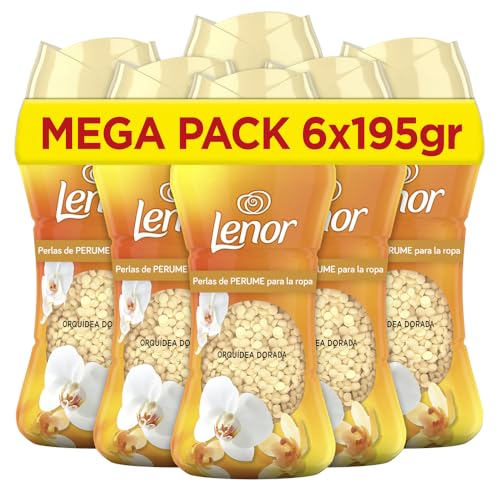 Lenor UNstoppables Pérolas de perfume para roupas, 96 lavagens (6 x 195 g), suave com fragrância orquídea dourada, potenciador de frescura