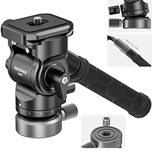 NEEWER Cabeça de fluido para tripé de vídeo com base de nivelamento +/-10° (37 mm), cabeça de tripé de metal com placa de libertação rápida tipo arca, cabo telescópico para câmaras de vídeo,