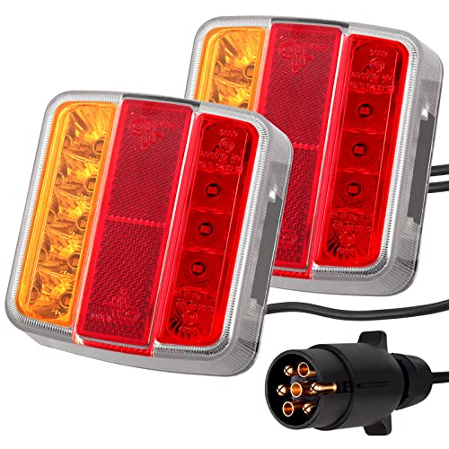 PROZOR Pilotos traseiros reboque 18 LED 12 V luz traseira âmbar com cablagem 7,5 m tomada de 7 pinos luzes reboque homologado E11 impermeável IP65 montagem com parafusos para reboque camião caravana