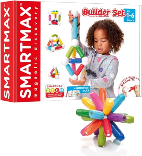 Smartmax - Builder Set | Brinquedos para crianças de 1 ano a 6 anos, ímãs infantis | jogos educativos para crianças 2 anos a 6 anos, blocos de construção para crianças, jogos infantis