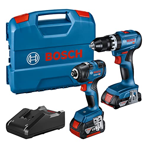 Bosch Professional 18 V System GDR 18 V-200 GSB 18 V-45 - Conjunto de aparafusadora de impacto berbequim de percussão (1 bateria 2,0 Ah, 1 bateria 4,0 Ah, em mala) - Amazon Exclusive