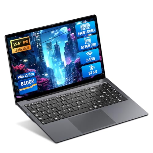 Computador portátil de 15,6 polegadas, computador portátil Core I3-8100Y CPU, Win 11 PC portátil 16 GB RAM 512 GB SSD, computador IPS FHD ecrã, computador P portátil tipo-C+TF Card Slot USB3.0
