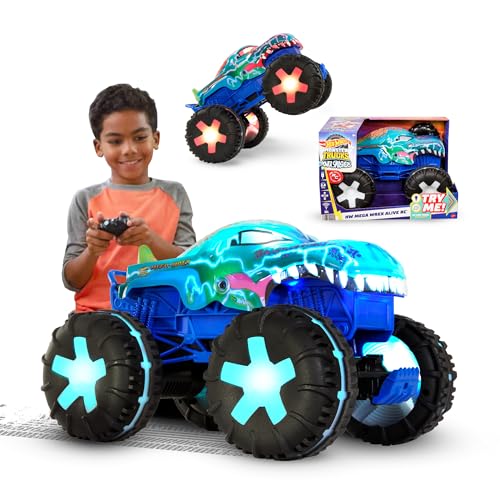 Hot Wheels Monster Trucks Carro telecomandado Mega-Wrex, carro de brinquedo rádio controlo com luzes, sons e 3 modos de jogo, 5 anos (JBD90)