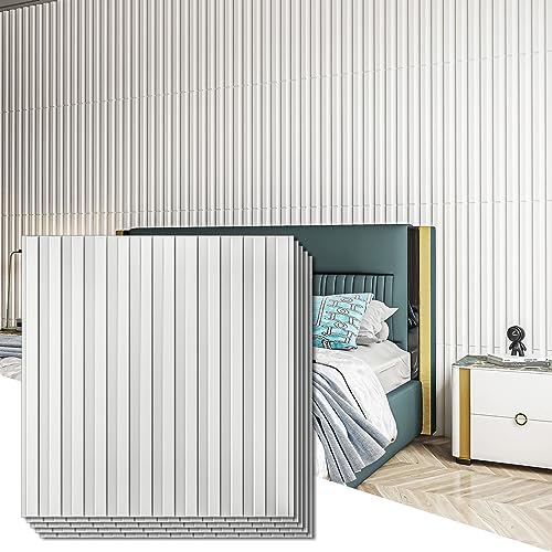 Art3d Painel de parede com ripas, painel texturizado estriado 3D de 12 painéis de 19,7 x 19,7 polegadas. - Branco