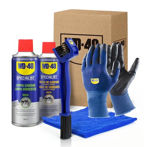 WD-40 Specialist Motorbike Kit de manutenção corrente de mota ambiente húmido (limpa correntes de graxa correntes escova luvas pano