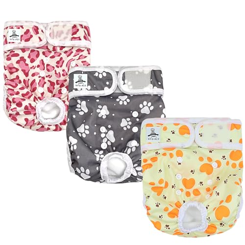 UFO PET Fraldas para cães femininos laváveis L (3 peças), fraldas para cães femininos reutilizáveis e altamente absorventes, fraldas para cães femininos com botões ajustáveis