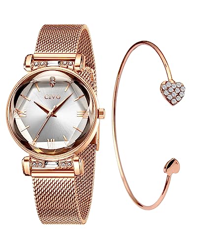 CIVO Relógios mulher Set relógio senhoras malha impermeável luxo minimalista elegante banda aço inoxidável relógios de pulso moda vestir negócio casual relógio de quartzo