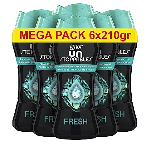 LENOR Unstoppable Pérolas de perfume para roupas, 93 lavagens, pérolas suaves para roupa, potenciador de frescura para lavagem, fragrância fresca, 6 x 210 g