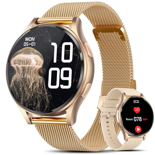 Lgnitek Relógio medidor de 1,43 polegadas AMOLED Smartwatch com duas correias, ECG+HRV/BMI/ácido úrico/lípido/função feminina, 24H monitor de sono para Android iOS